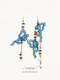 Vintage Parrot Feathers Pearl Butterfly Earrings,Hooks,Lumivault.