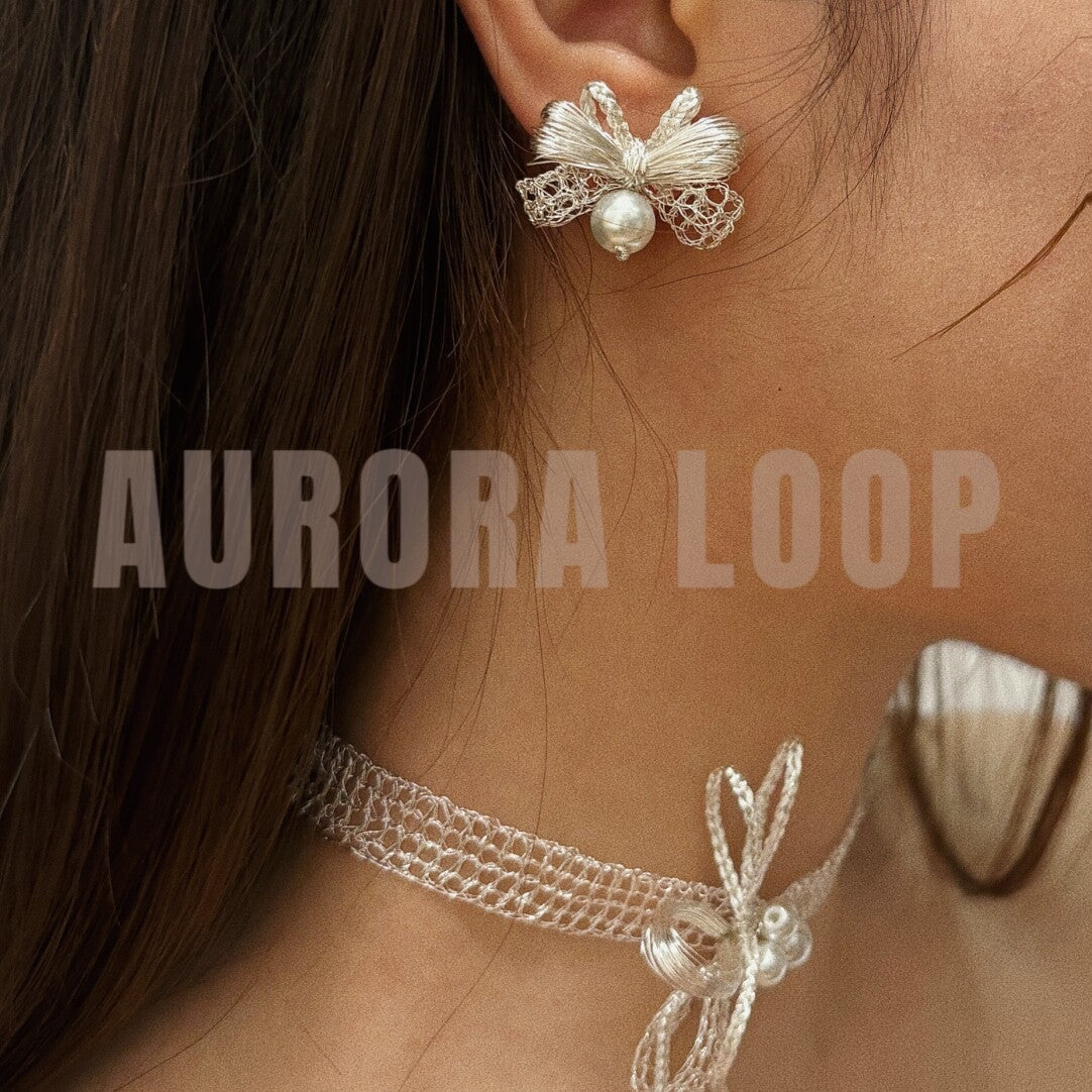 Metal Woven Short Bow Earrings,Lumivault.
