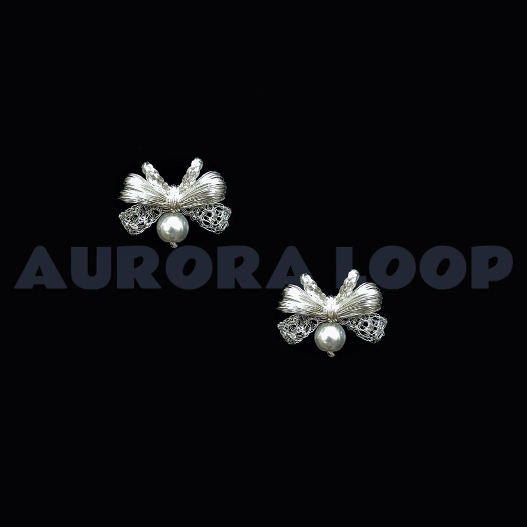 Metal Woven Short Bow Earrings,Lumivault.