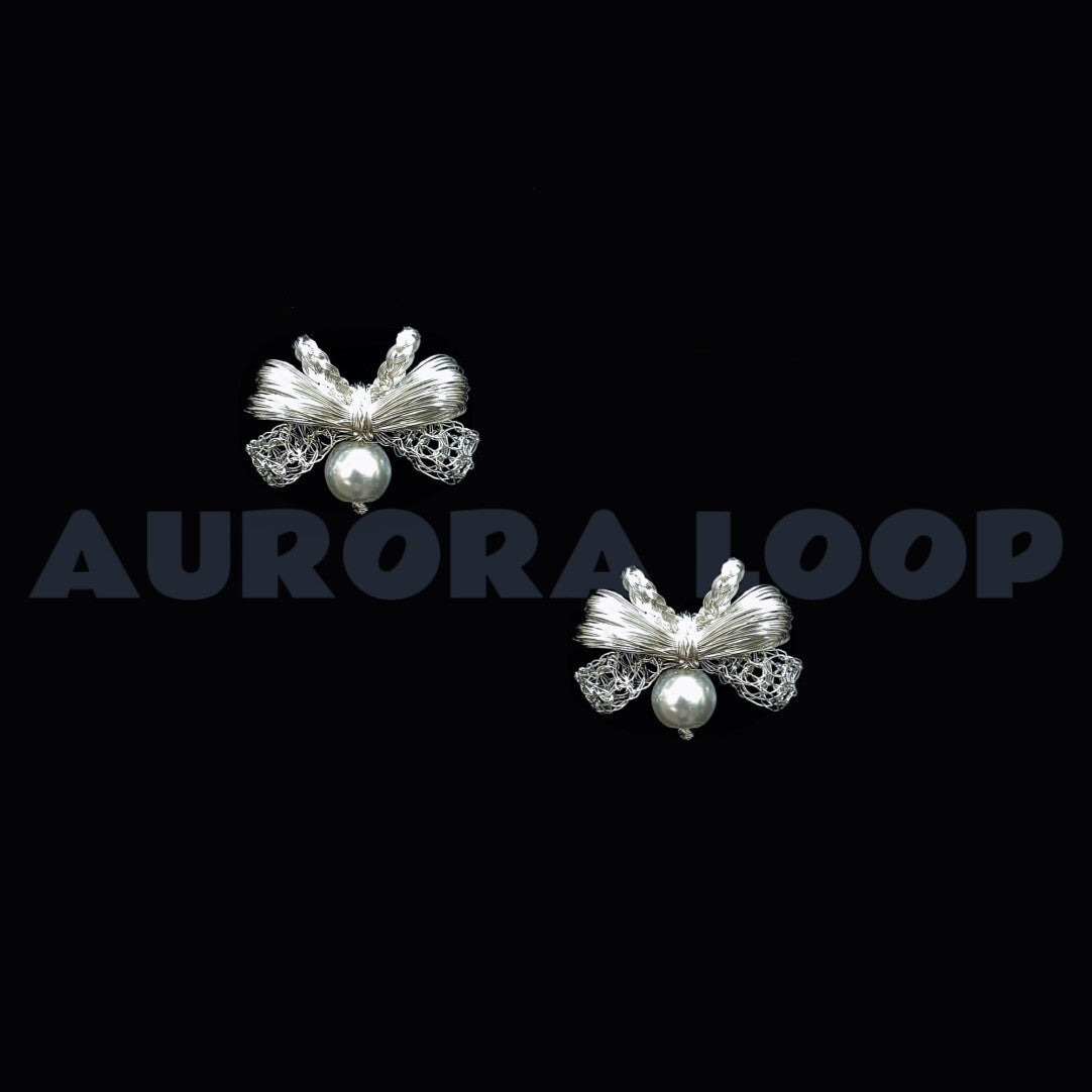 Metal Woven Short Bow Earrings,Lumivault.