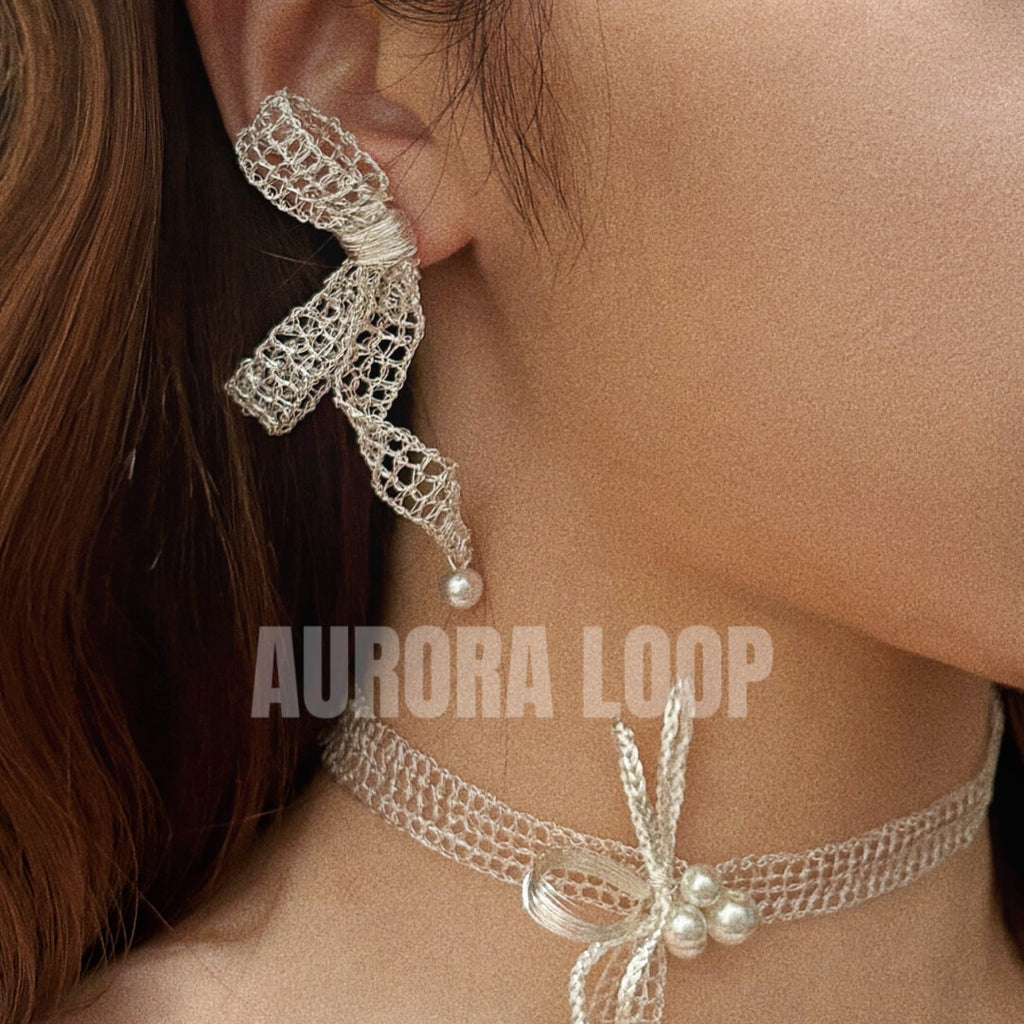 Metal Woven Bow Long Stud Earrings,Lumivault.