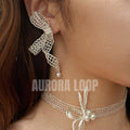 Metal Woven Bow Long Stud Earrings,Lumivault.