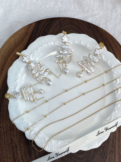 Christmas Tree Baroque Pearl Earrings