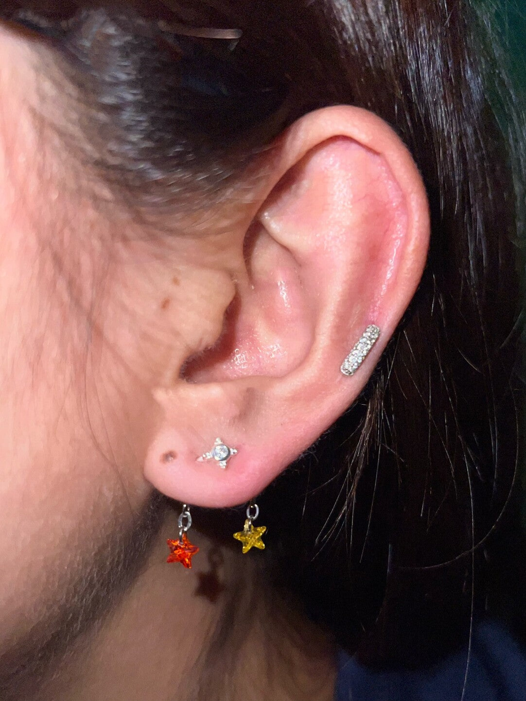 Double Piercing Silver Star Single Earring,Lumivault.