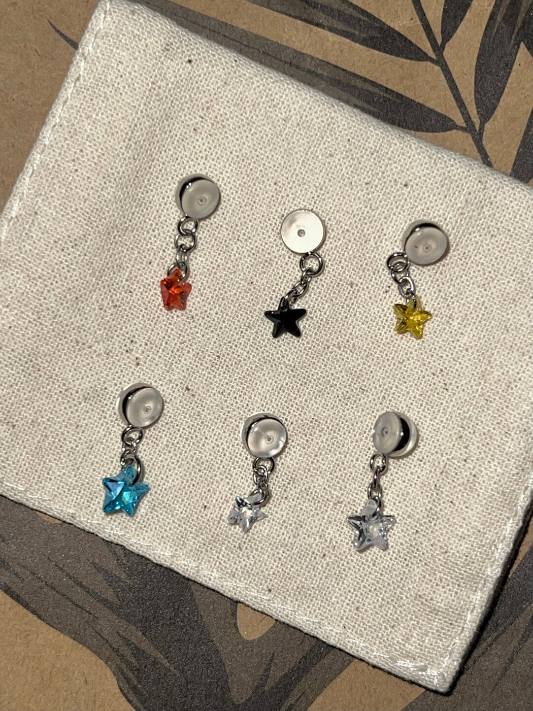 Double Piercing Silver Star Single Earring,Single Stud Earrings + Note Two Star Colors + Two Earplugs,Lumivault.