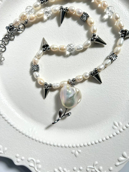 Metal Punk Rivet Rose Choker