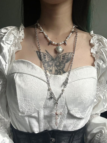 Metal Punk Rivet Rose Choker