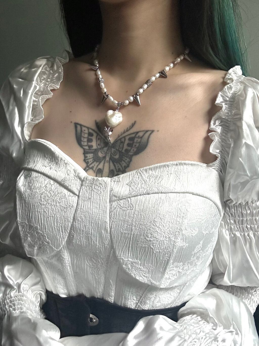 Metal Punk Rivet Rose Choker,Lumivault.