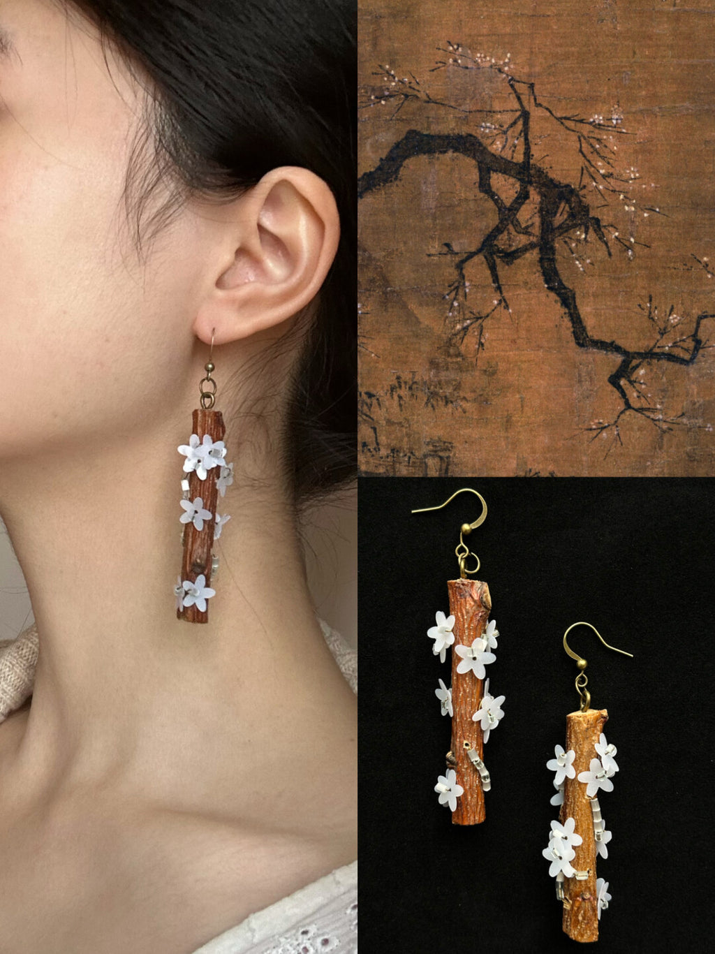 Mountain Garden Plum Blossom Earrings,Without Water Drops / Hooks,Lumivault.
