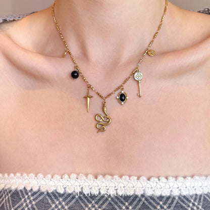 Retro Snake Eyes Layered Necklace