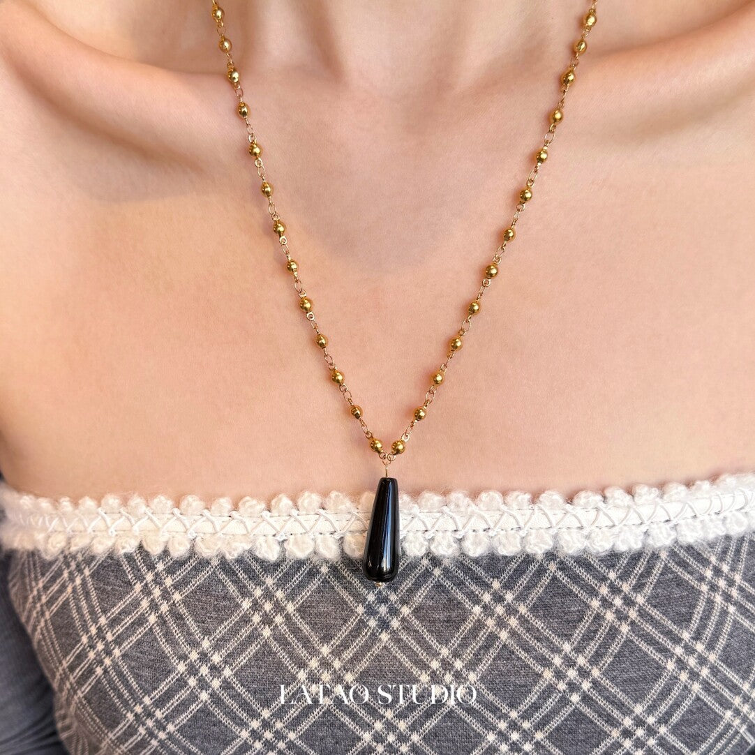 Retro Snake Eyes Layered Necklace,Black Drop Necklace,Lumivault.