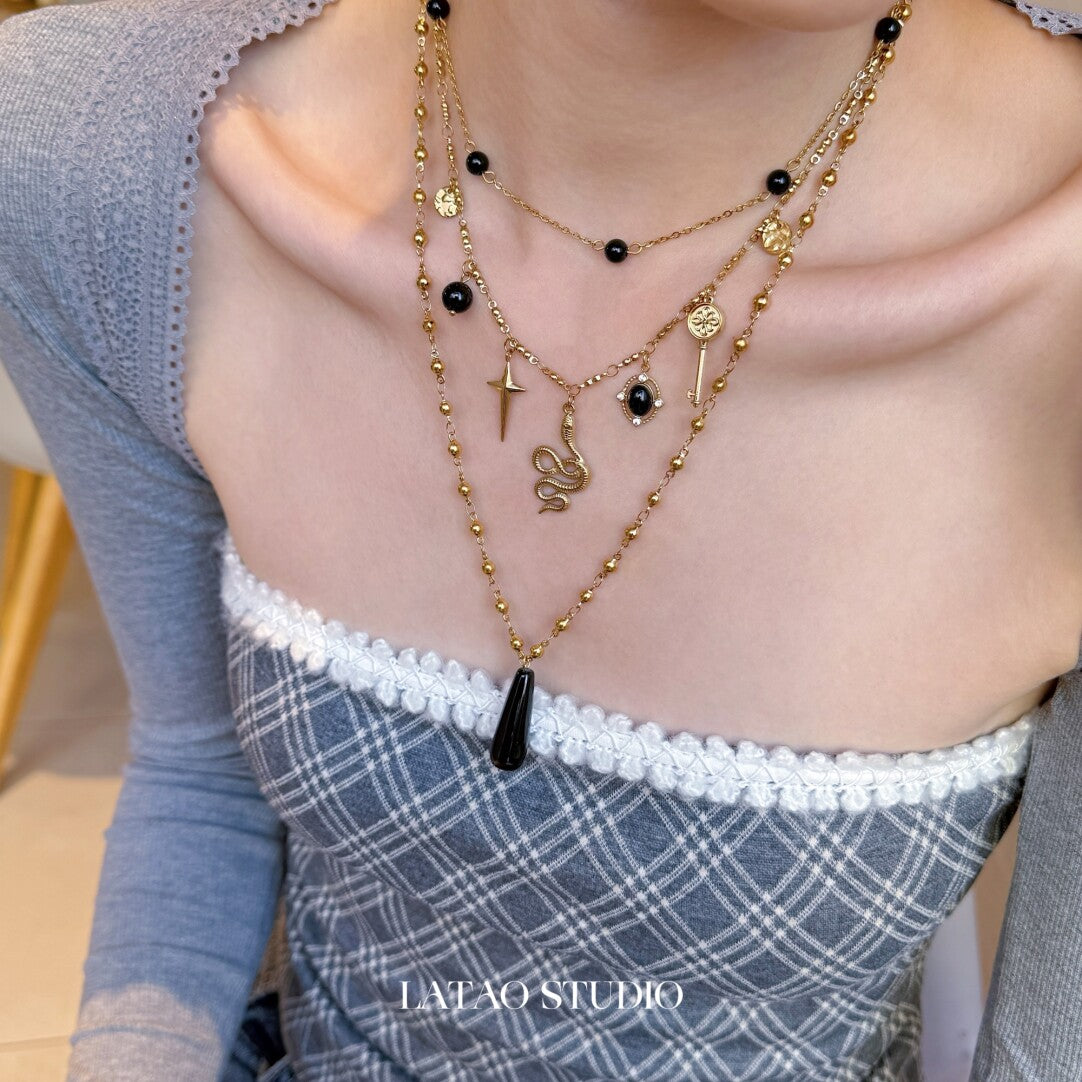 Retro Snake Eyes Layered Necklace,3-Piece Set,Lumivault.