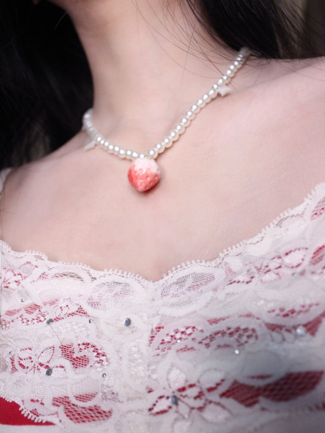 Good Night Little Strawberry Pearl Necklace,Lumivault.
