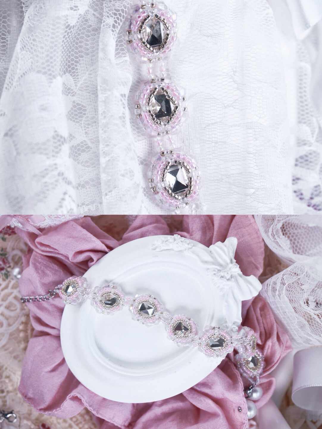 Sweet Diamond Wrapped Beaded Bracelet