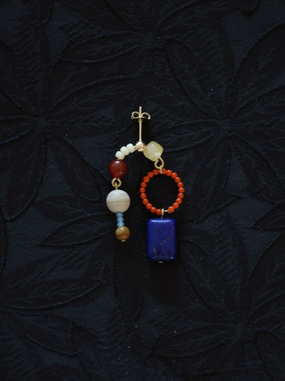 Chinoiserie Red & Blue Asymmetrical Earrings