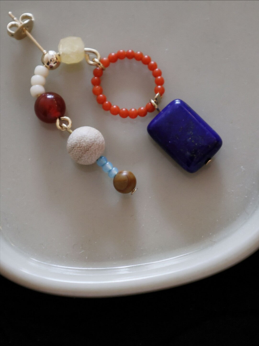 Chinoiserie Red & Blue Asymmetrical Earrings