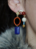 Chinoiserie Red & Blue Asymmetrical Earrings,Studs,Lumivault.