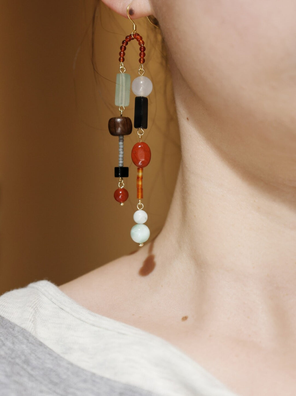 Chinoiserie Dunhuang Asymmetrical Long Earrings,Lumivault.