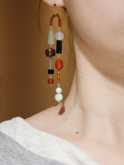 Chinoiserie Dunhuang Asymmetrical Long Earrings