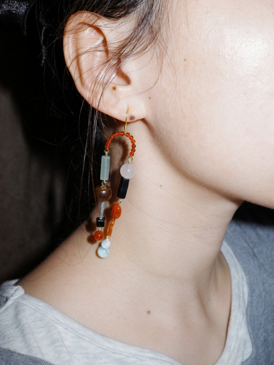 Chinoiserie Dunhuang Asymmetrical Long Earrings,Lumivault.