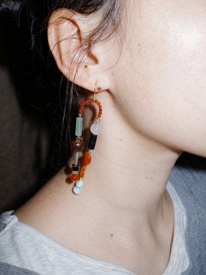 Chinoiserie Dunhuang Asymmetrical Long Earrings