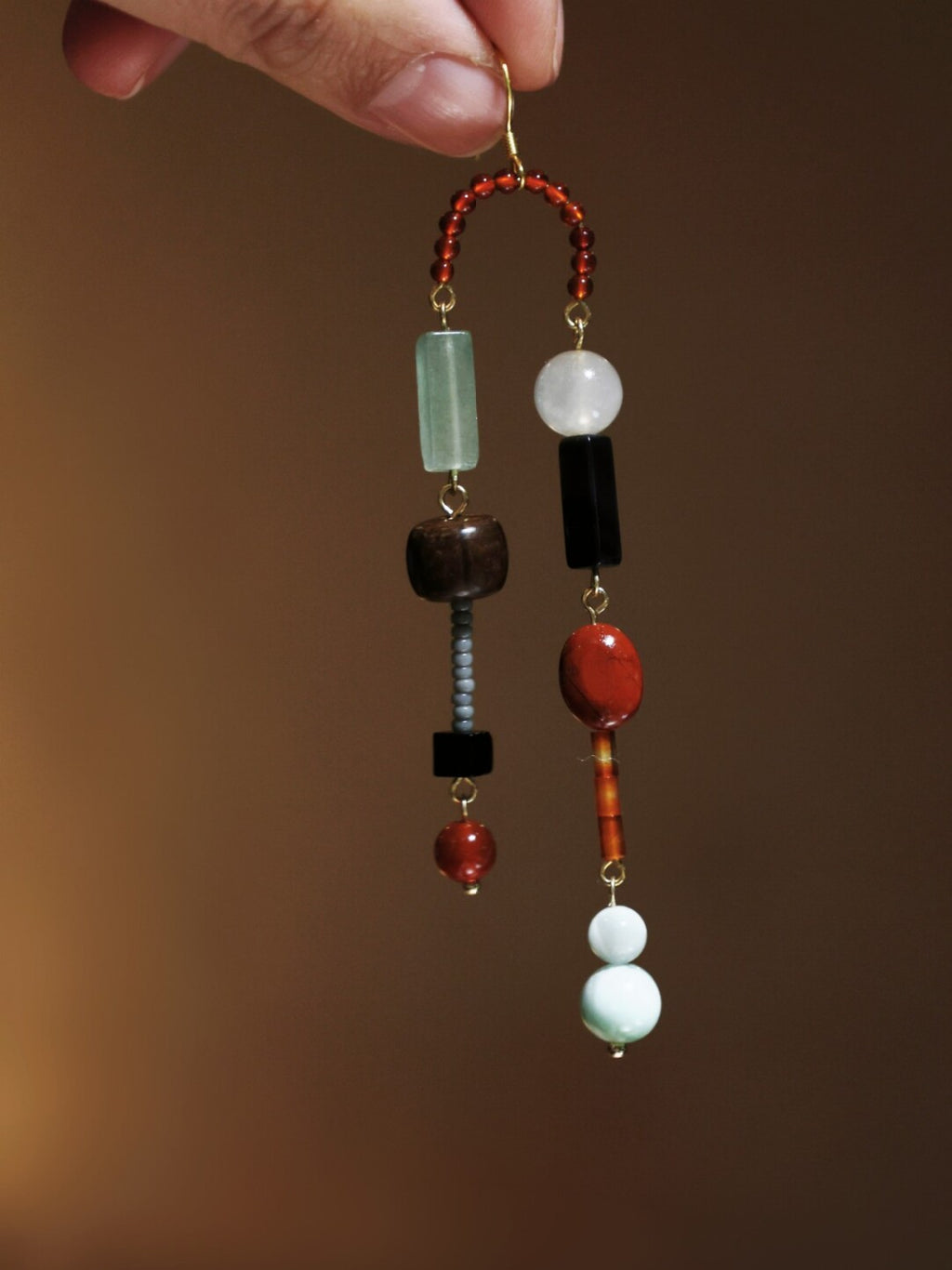 Chinoiserie Dunhuang Asymmetrical Long Earrings,Lumivault.