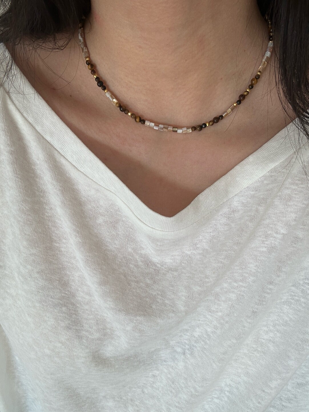 Warm Brown Natural Stone & Shell Necklace - Lumivault