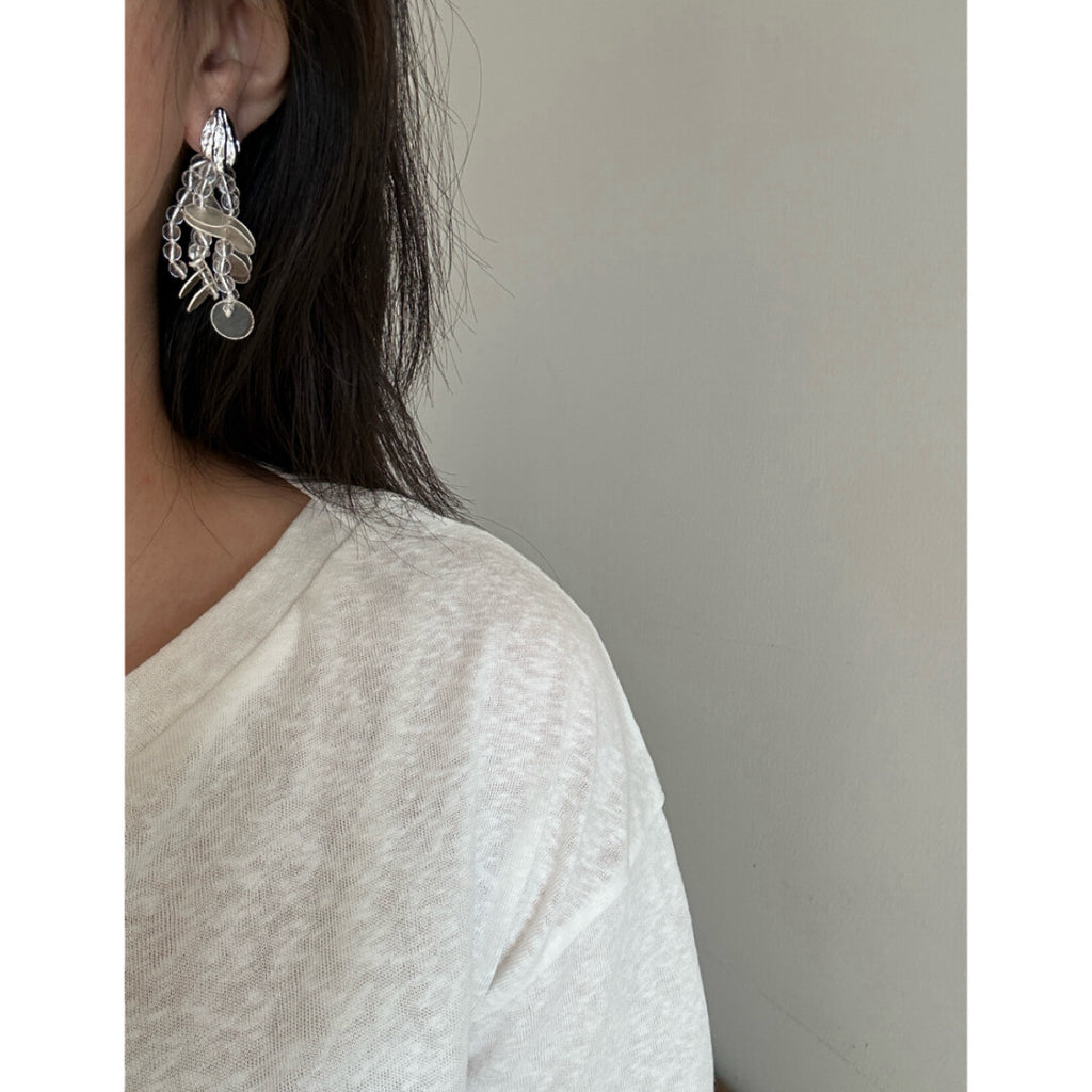 Crystal & Placuna Placenta Tassel Drop Earrings,Lumivault.