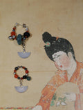 Chinoiserie Fringed Fan Earrings,Stud Earring + Ear Cuff,Lumivault.