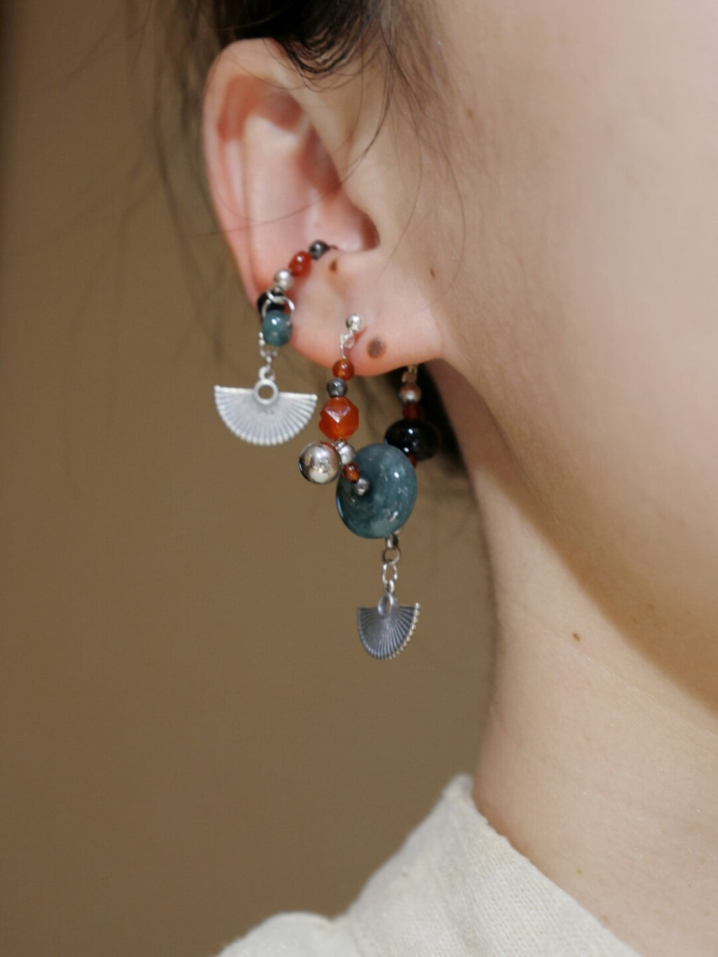Chinoiserie Fringed Fan Earrings,Lumivault.