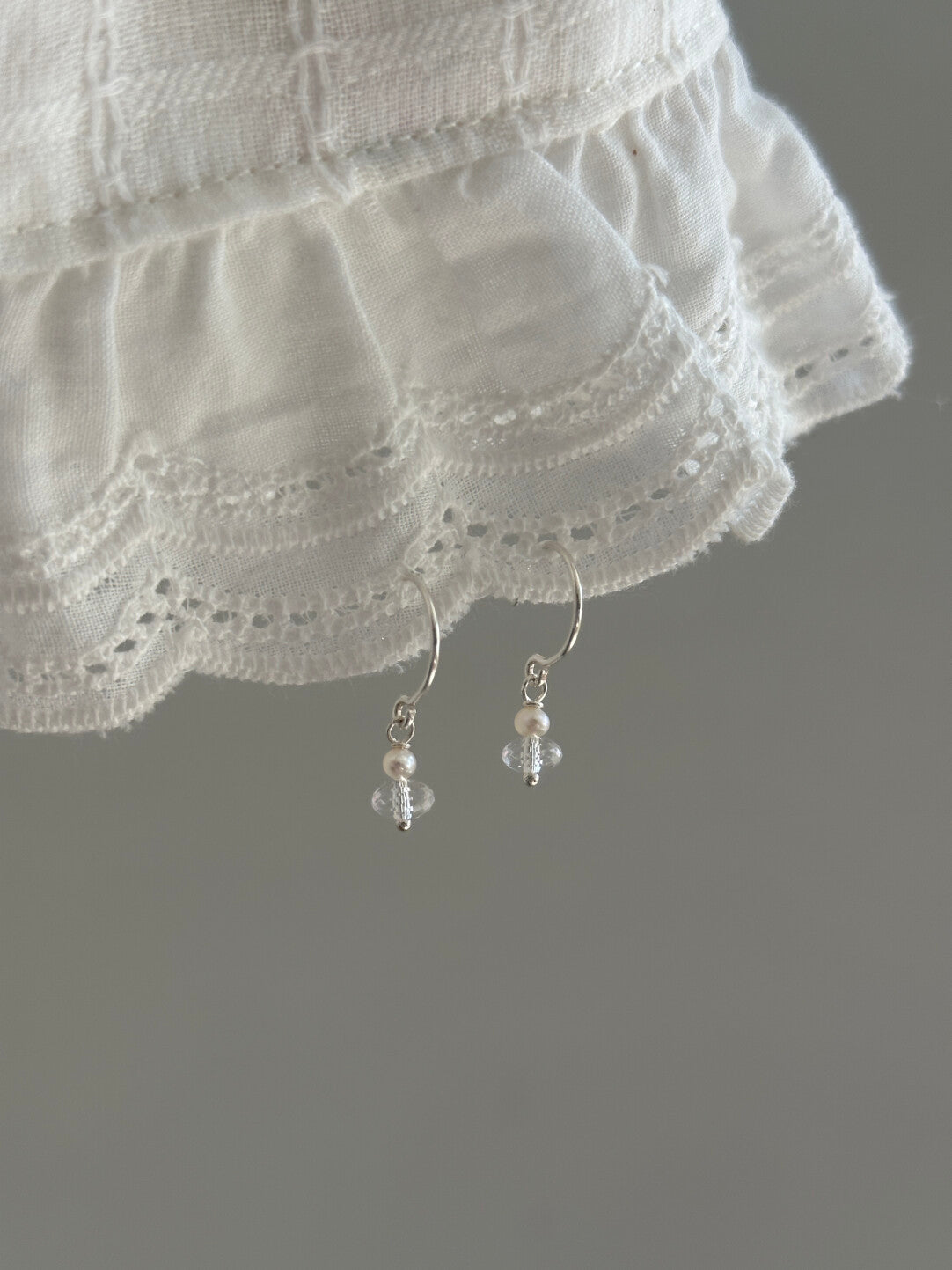 Dainty Pearl & Crystal Silver Hoop Drop Earrings - Lumivault