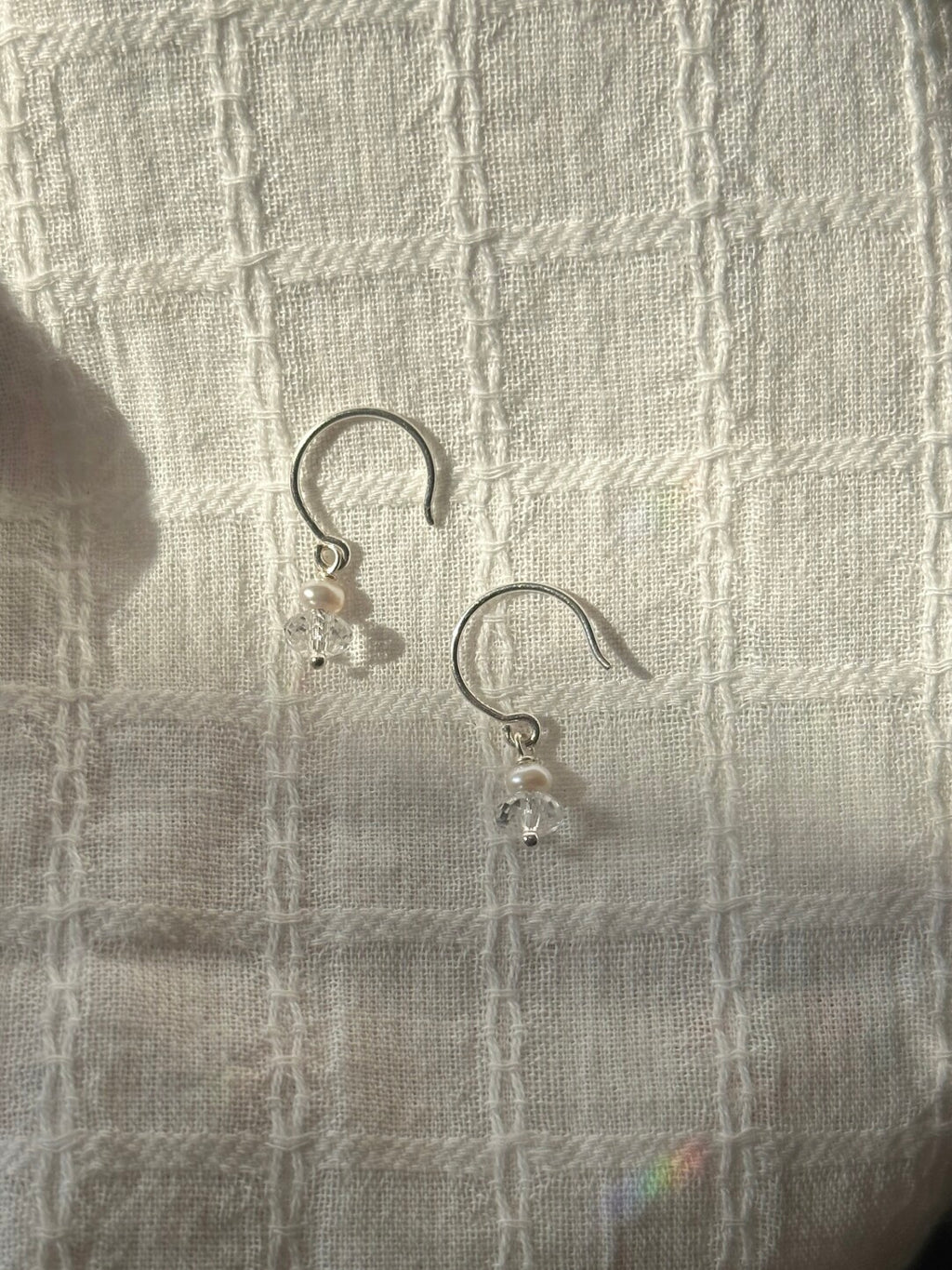 Dainty Pearl & Crystal Silver Hoop Drop Earrings - Lumivault