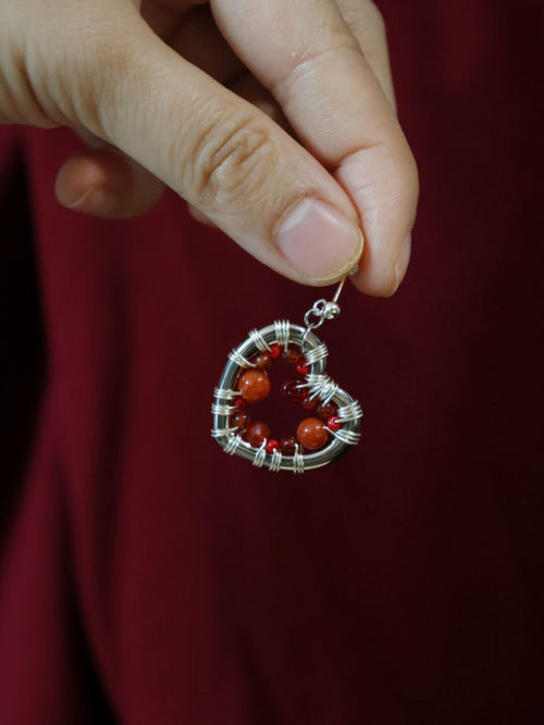 Chinoiserie Festive Red Heart Winding Earrings,Lumivault.