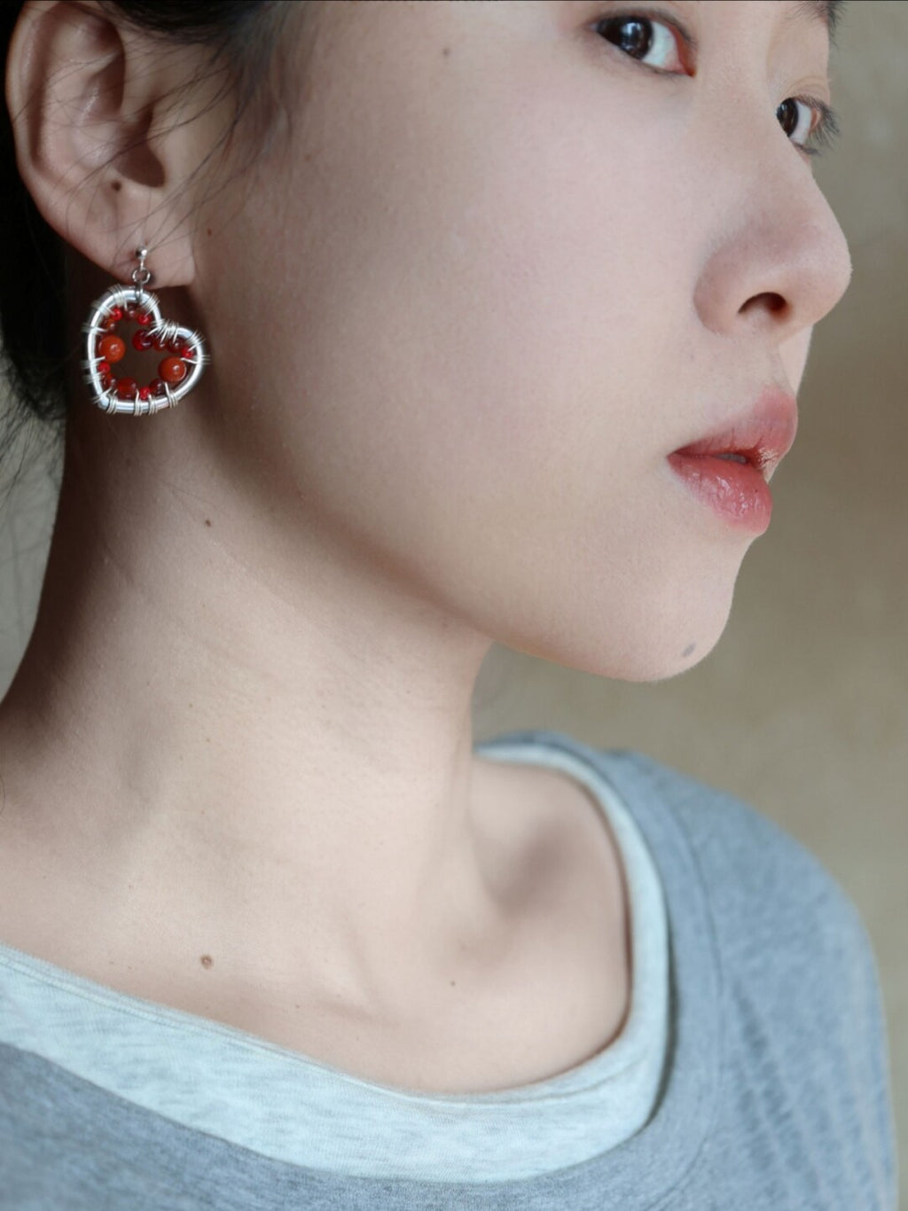 Chinoiserie Festive Red Heart Winding Earrings,Lumivault.