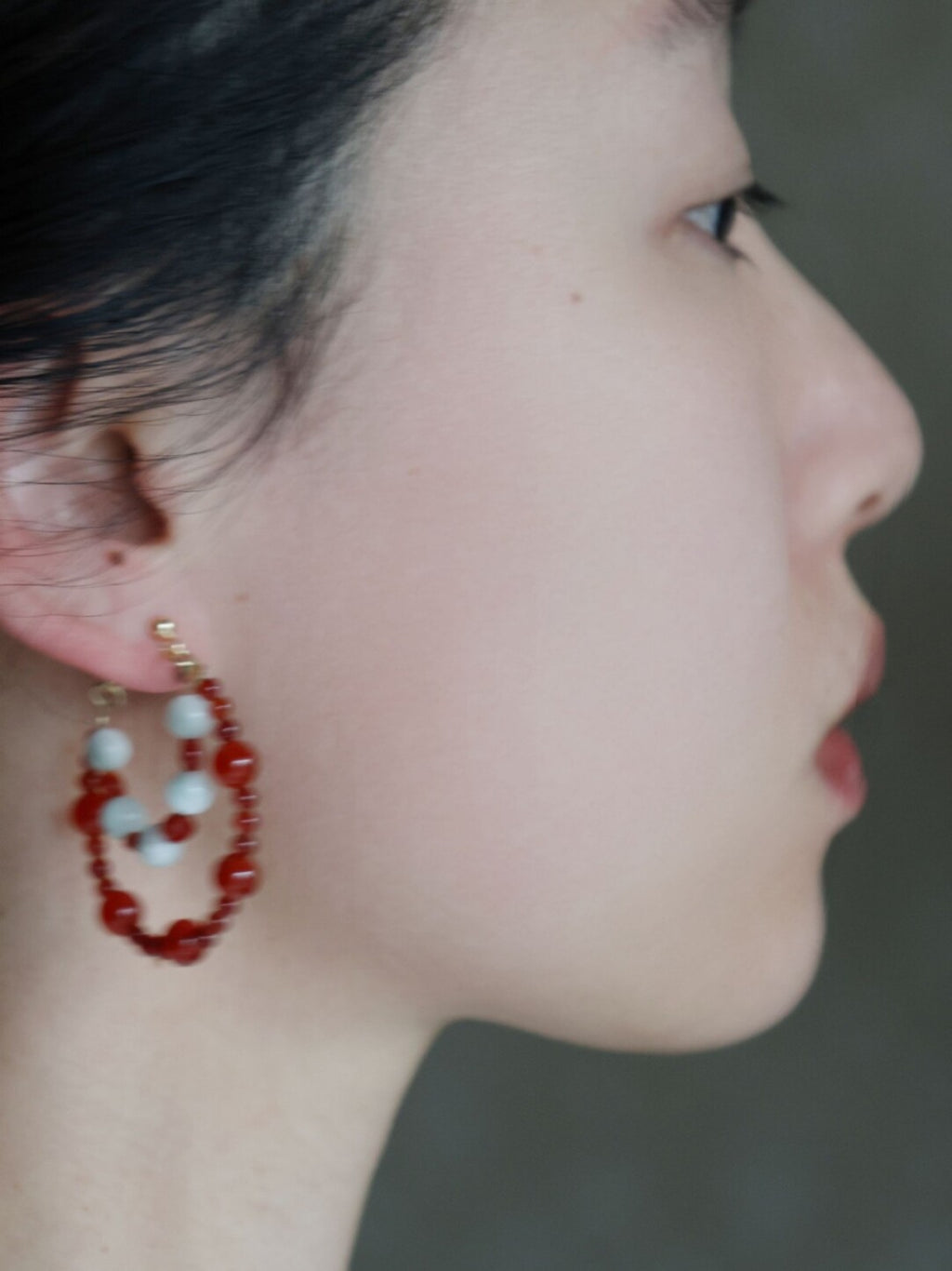 Chinoiserie Red and Green Hoop Earrings,Lumivault.