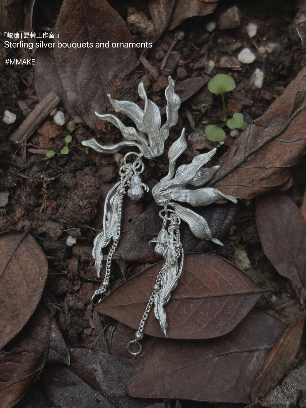 Sterling Silver Cyclamen Earrings,Lumivault.