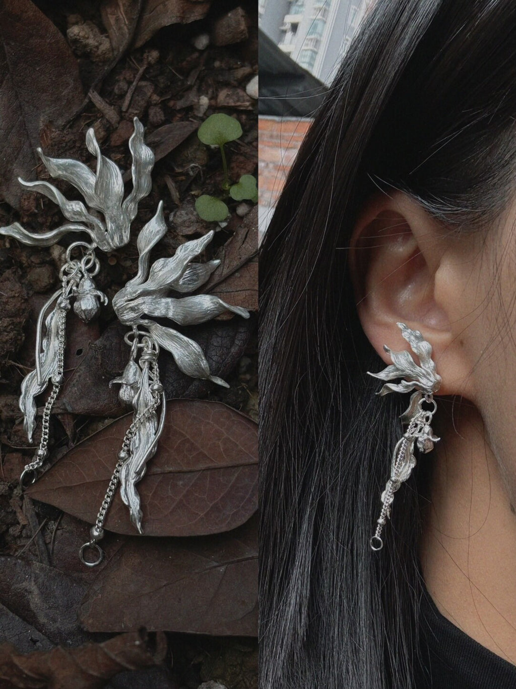 Sterling Silver Cyclamen Earrings,Lumivault.