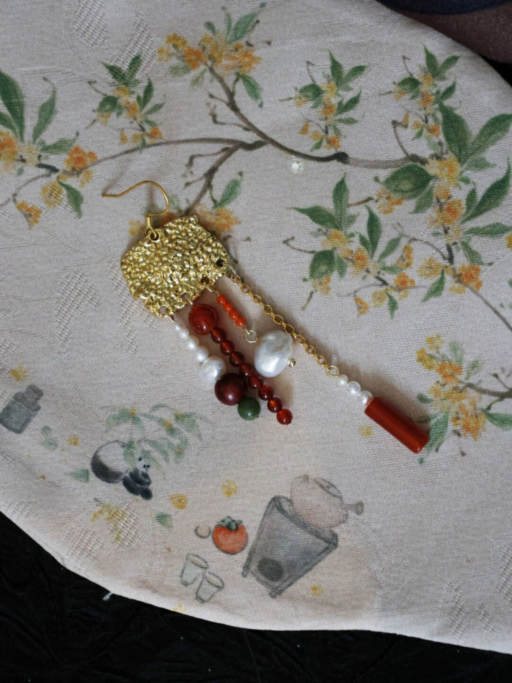 Chinoiserie Red Fringed Earrings,Lumivault.