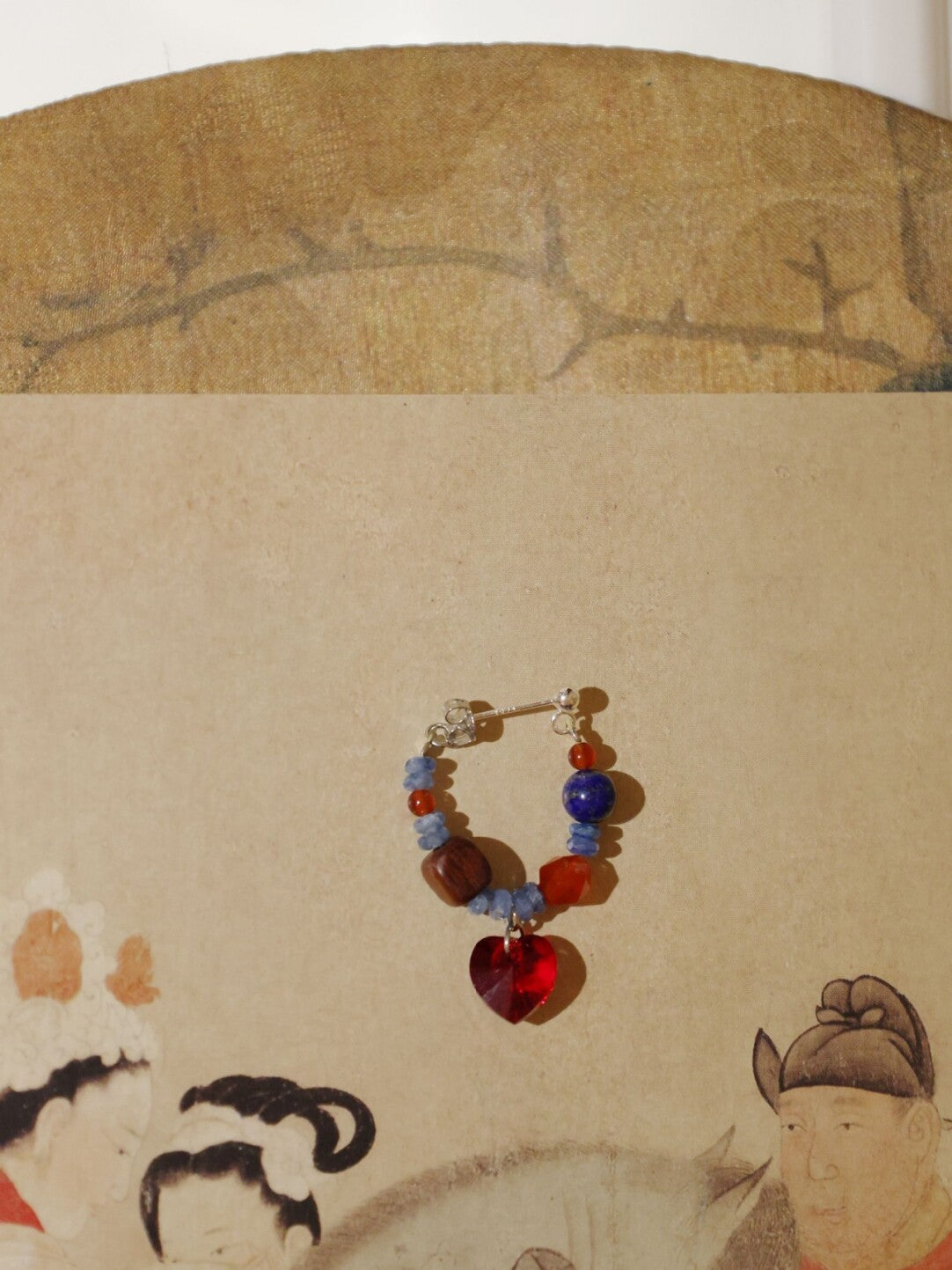 Chinoiserie Red and Blue Heart Earrings,Lumivault.