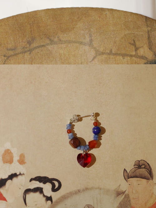 Chinoiserie Red and Blue Heart Earrings,Lumivault.