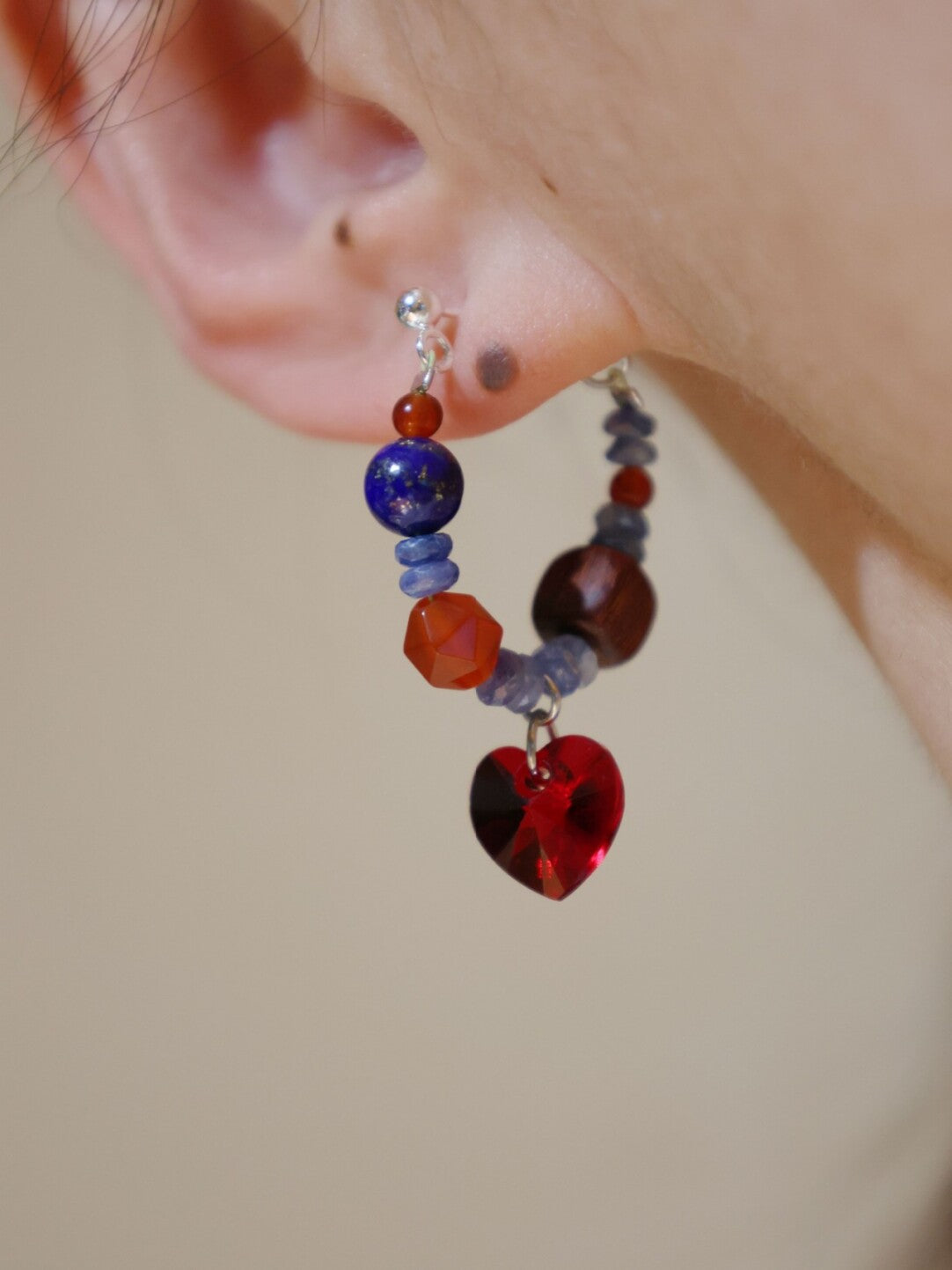 Chinoiserie Red and Blue Heart Earrings,Lumivault.