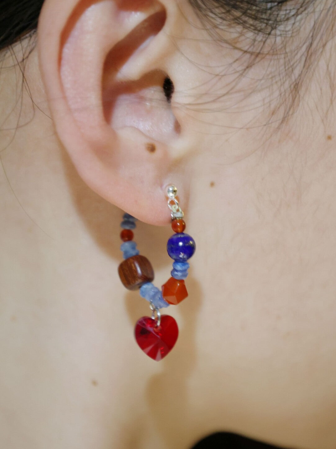 Chinoiserie Red and Blue Heart Earrings,Lumivault.
