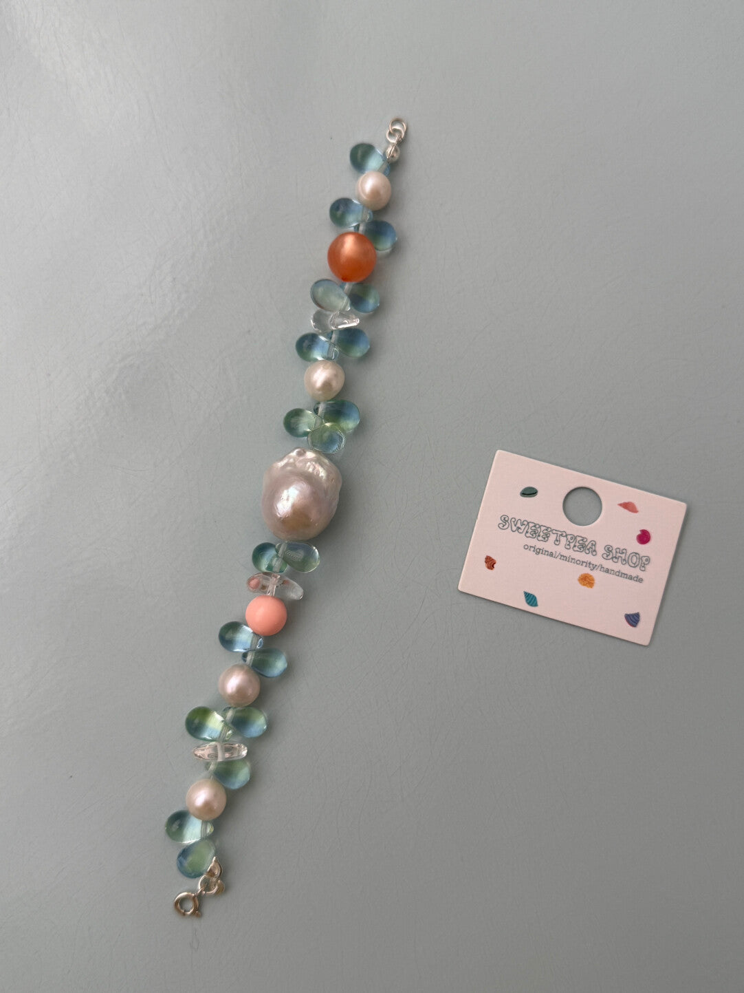 Mint Water Drop Persimmon Beaded Necklace,Lumivault.