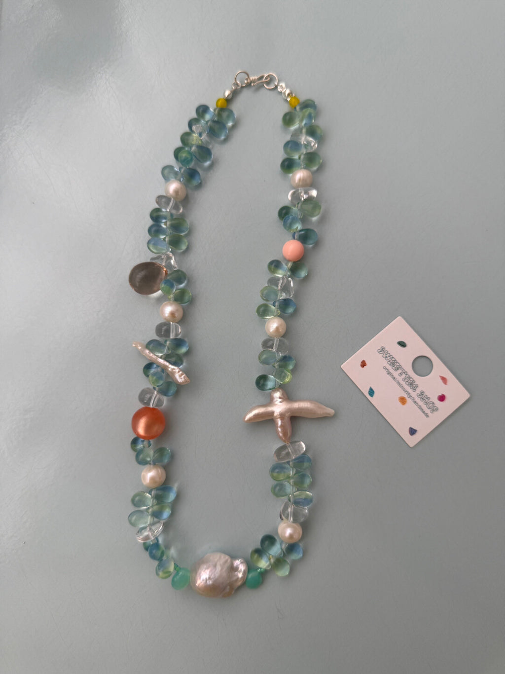 Mint Water Drop Persimmon Beaded Necklace,Necklace,Lumivault.