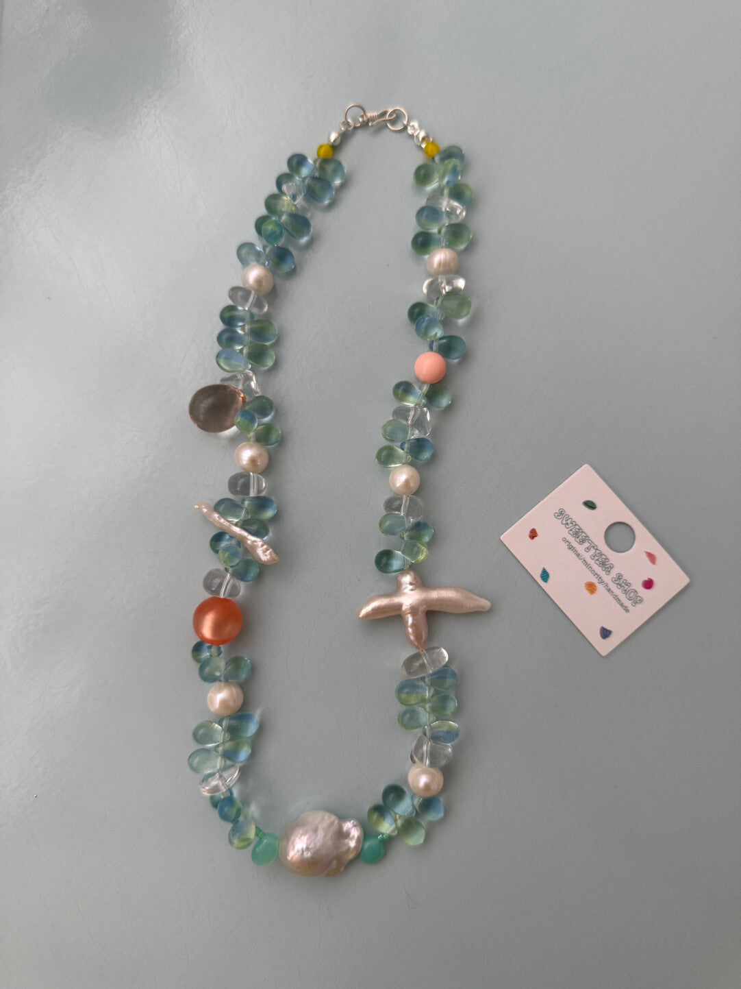 Mint Water Drop Persimmon Beaded Necklace,Necklace,Lumivault.