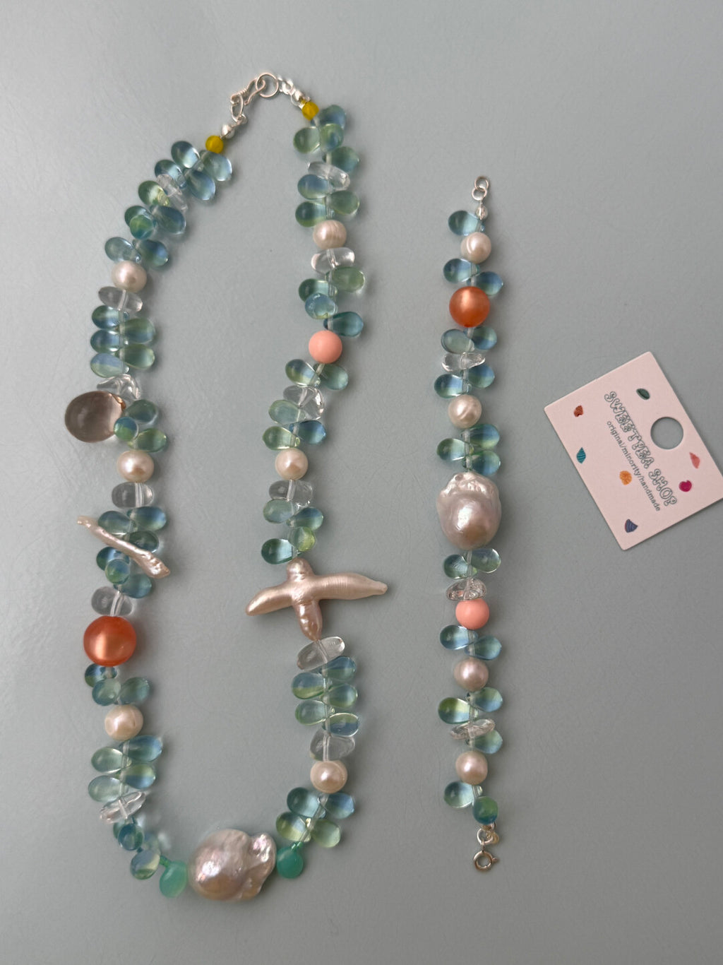Mint Water Drop Persimmon Beaded Necklace,Lumivault.