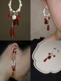 Chinoiserie Red Water Drop Fringed Earrings,Studs,Lumivault.