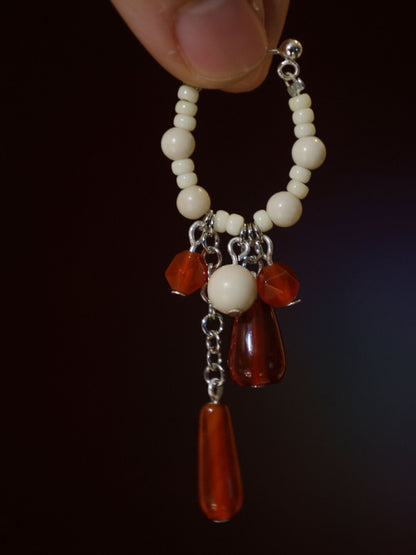 Chinoiserie Red Water Drop Fringed Earrings