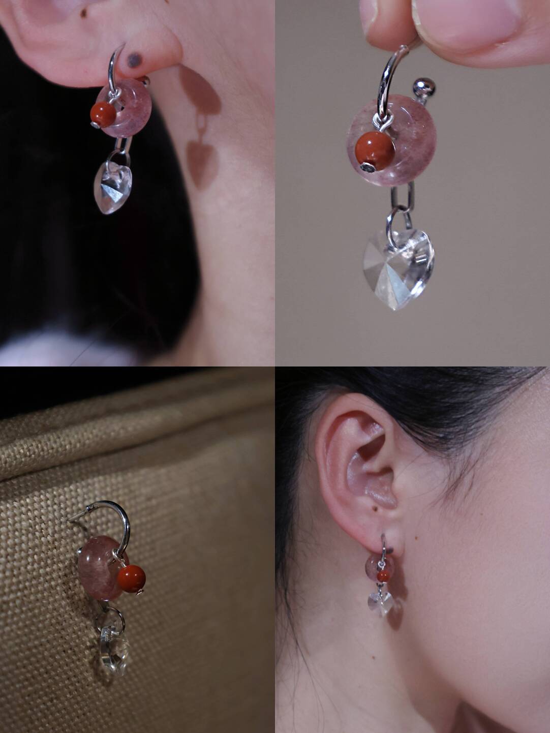 Handmade Pink Heart Shaped Tassel Earrings,Lumivault.