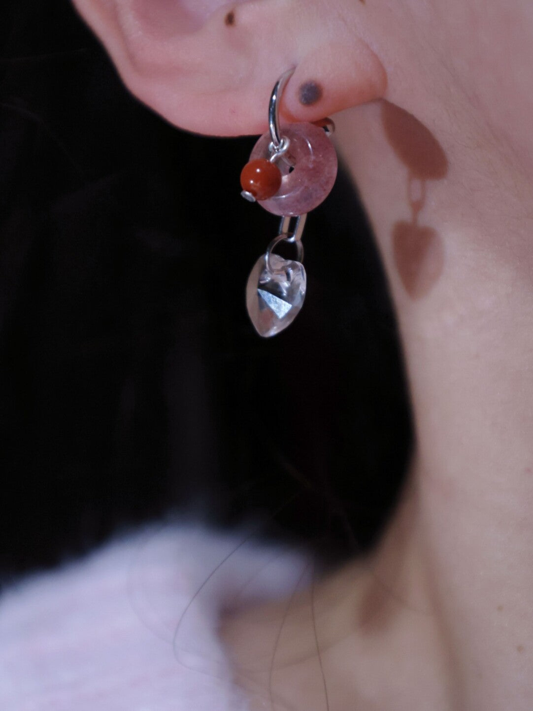 Handmade Pink Heart Shaped Tassel Earrings,Lumivault.